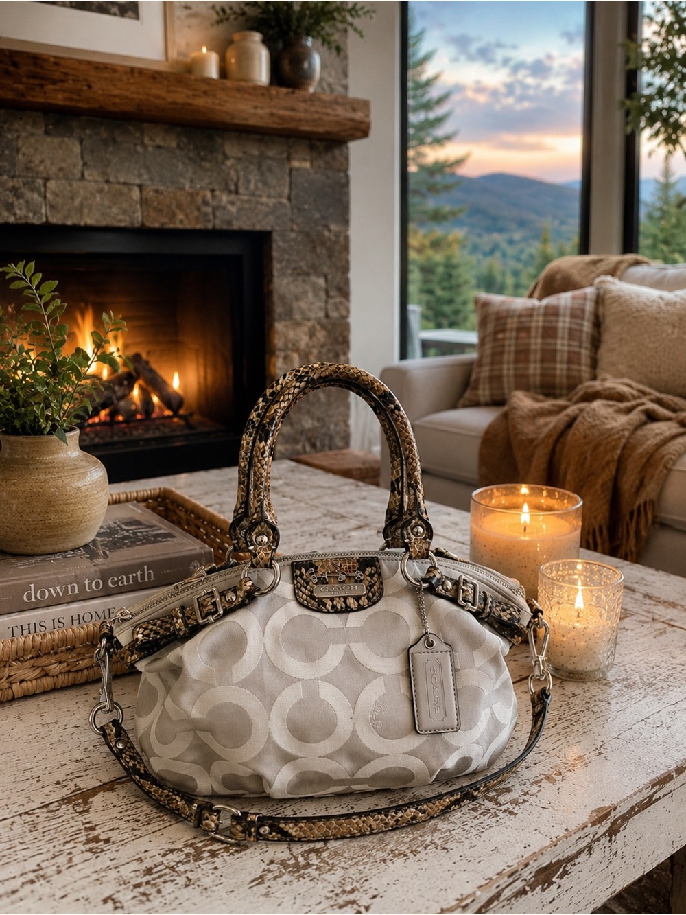 Coach Madison 2012 Sophia Op Art . Python Embossed Handles Trim Buckles .